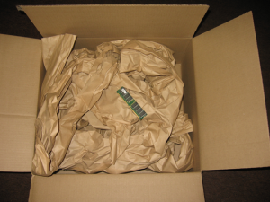 Open, with packing material visible