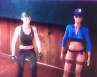 The cop is the stripper: That's my character on the left after ditching the orange jumpsuit.